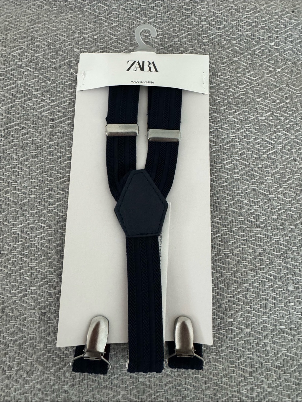 Zara Navy Blue Elastic Suspenders with Silver Hardware